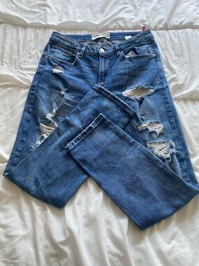 Garage Women's Distressed Dark Blue Boyfriend Jeans